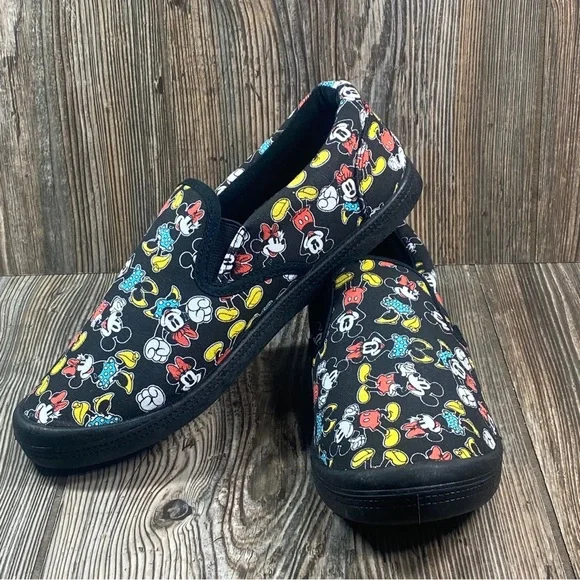 Disney Mickey and Minnie Mouse Women's Size 7 Black Canvas Slip On Sneakers - Picture 4 of 13